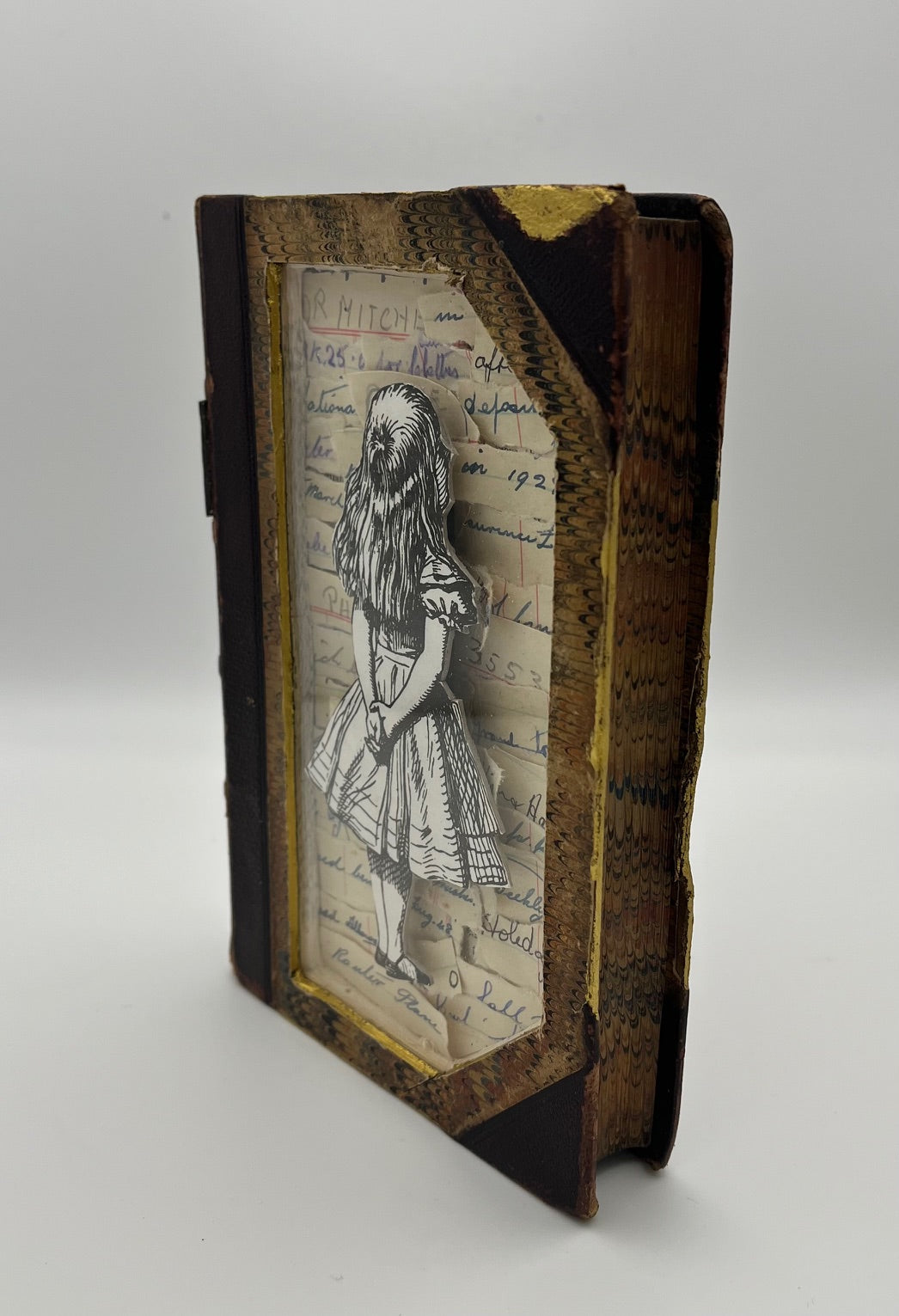 Alice In Wonderland Altered Upcycled Book Art Kintsugi Style