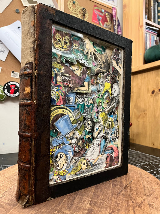 Large Alice In Wonderland Book Carving Free Standing Art Work/ Book Sculpture / Altered Book