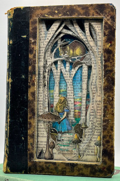 Any Path Will Do, Alice In Wonderland Altered Book. Book Carving.