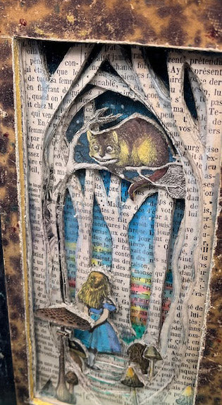 Any Path Will Do, Alice In Wonderland Altered Book. Book Carving.