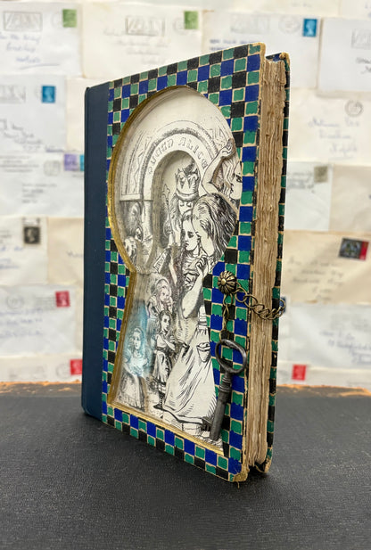 Queen Alice, Altered Book Carving From Alice in Wonderland and Looking Glass