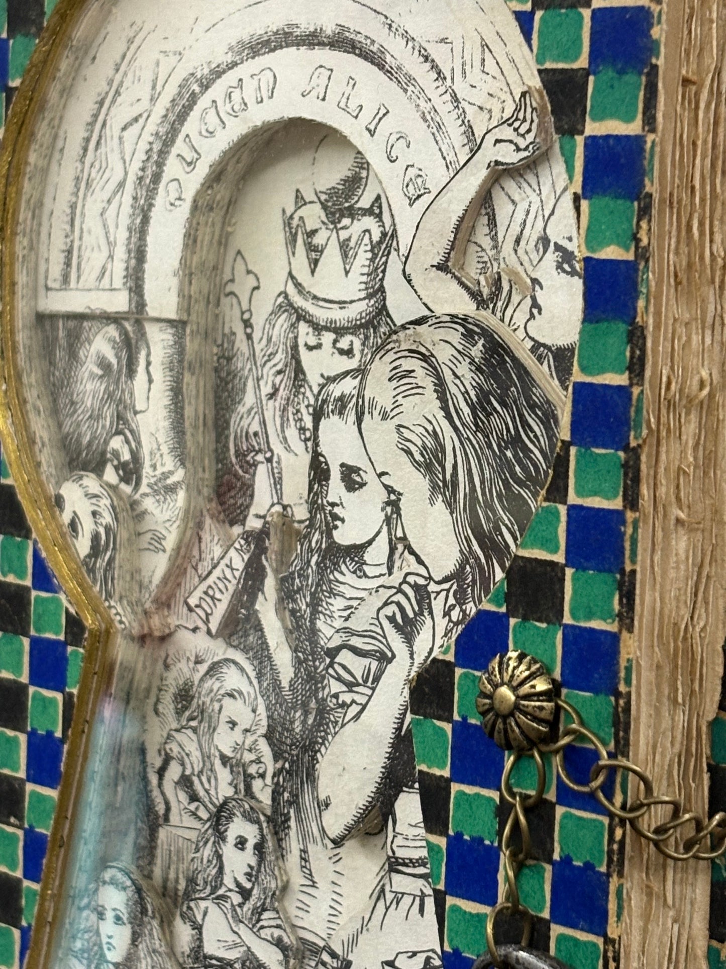 Queen Alice, Altered Book Carving From Alice in Wonderland and Looking Glass