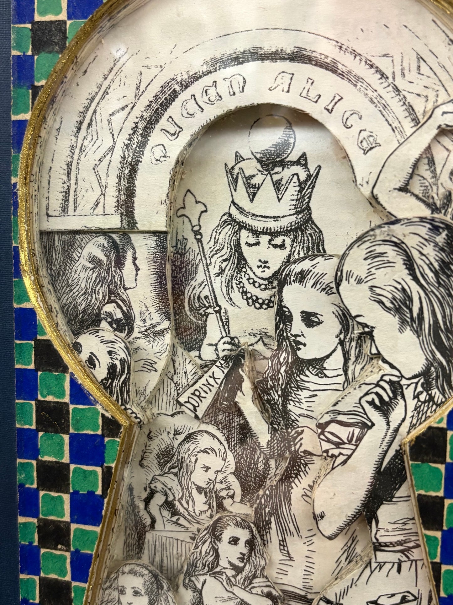 Queen Alice, Altered Book Carving From Alice in Wonderland and Looking Glass