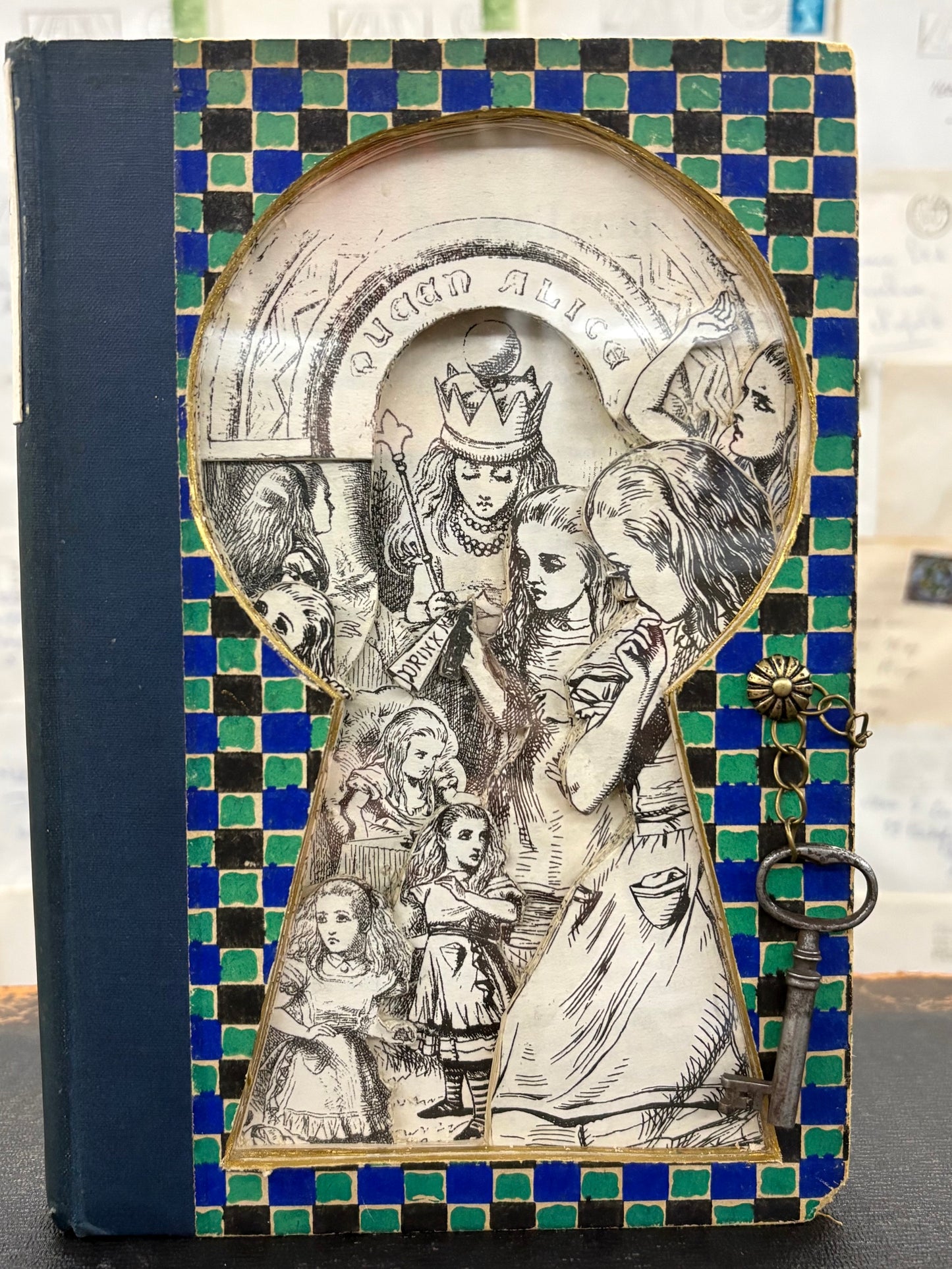 Queen Alice, Altered Book Carving From Alice in Wonderland and Looking Glass