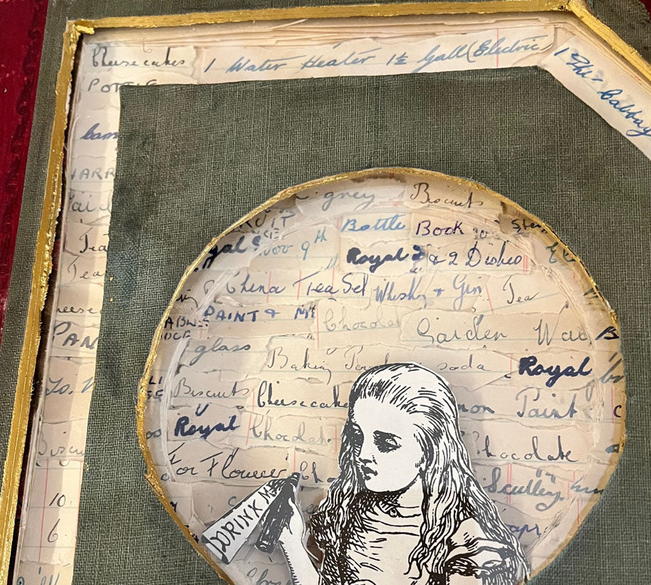 Alice In Wonderland , Through the Keyhole Wall Hanging Altered Book Art/ Book Carving Kintsugi Edition.