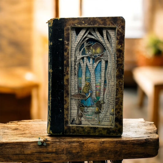 Any Path Will Do, Alice In Wonderland Altered Book. Book Carving.