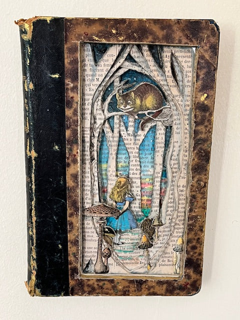 Any Path Will Do, Alice In Wonderland Altered Book. Book Carving.