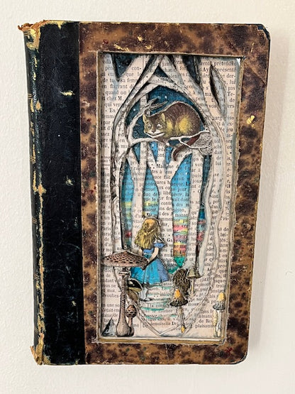Any Path Will Do, Alice In Wonderland Altered Book. Book Carving.