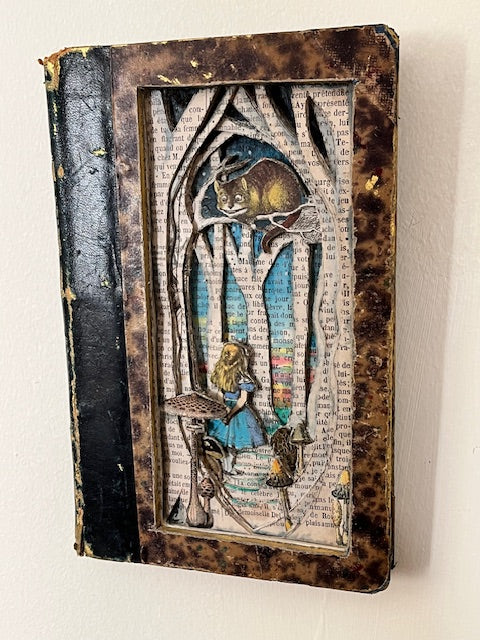 Any Path Will Do, Alice In Wonderland Altered Book. Book Carving.