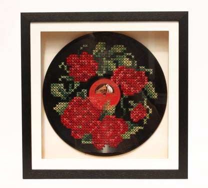 Musical Blooms. Upcycled Cross Stitched Vinyl Record