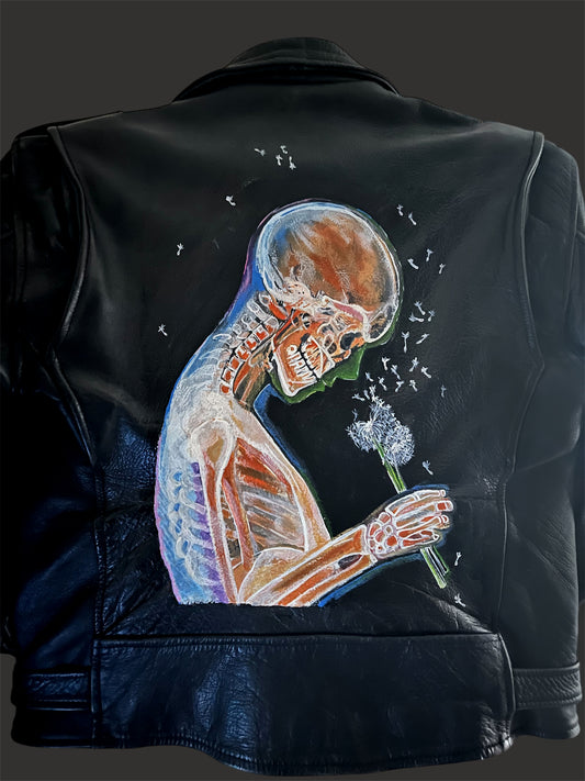 Hand painted customised vintage leather motorbike jacket size 40