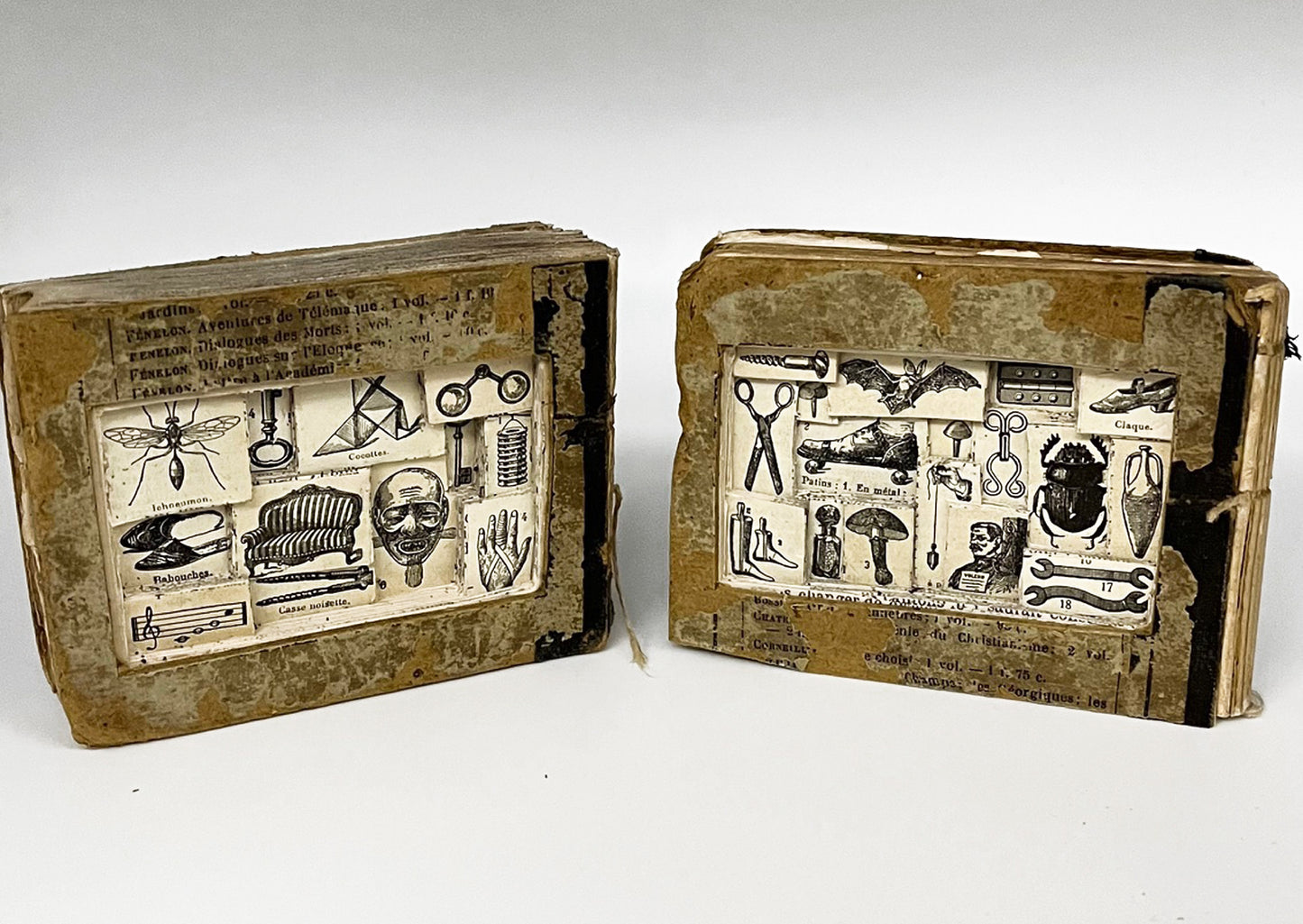 The Egg Books - Altered Book/ Book Carving in Vintage Glass Case