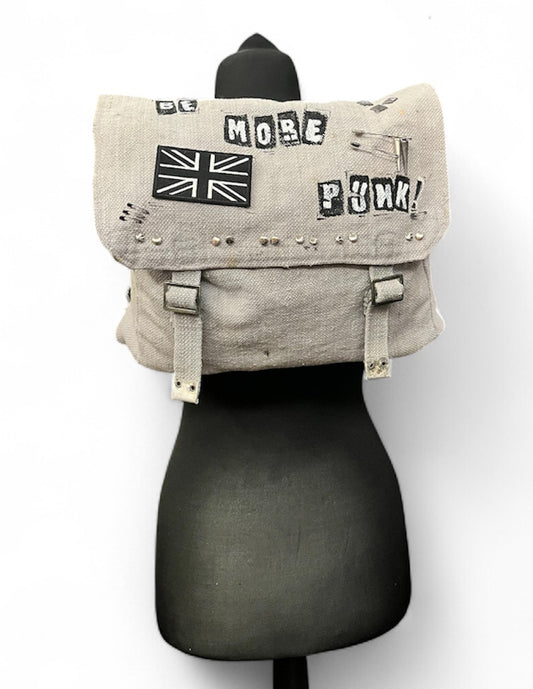 Be More Punk! Reclaimed Large Upcycled Vintage Customised Canvas Bag. Punk/ Gothic/ Rock