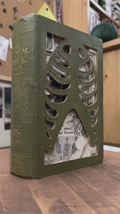 RIBS! Book Carving Of 1928 Medical Book.