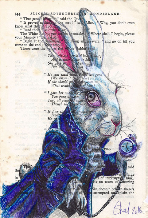 Alice in Wonderland, The White Rabbit Biro Art A4 Print