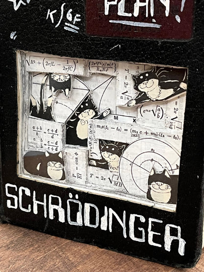 Schrödinger's Escape Plan.  Altered Book / Book Carving Schrödinger's Cat
